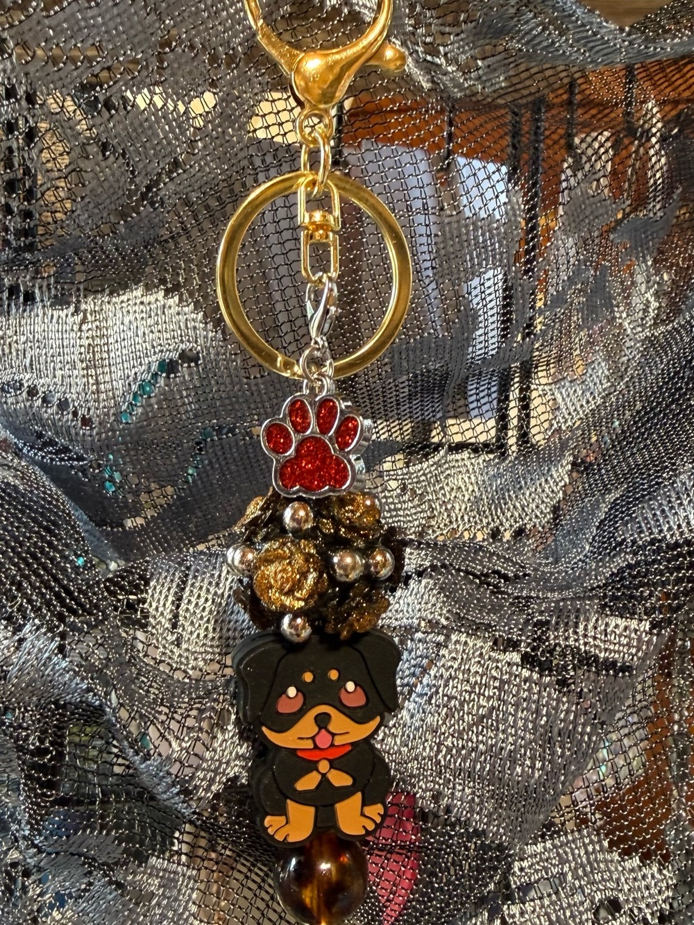 Dog Paw Charm Keychain - Black and Gold Pet Accessory